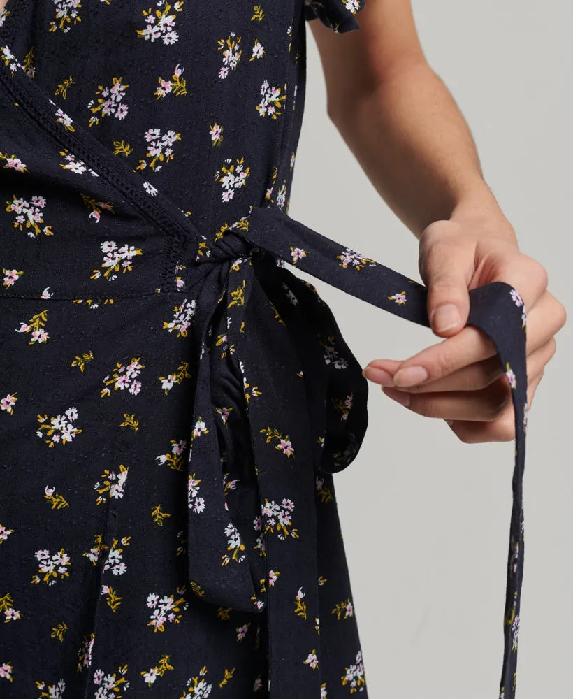 Vintage Mini Wrap Dress | Navy Floral