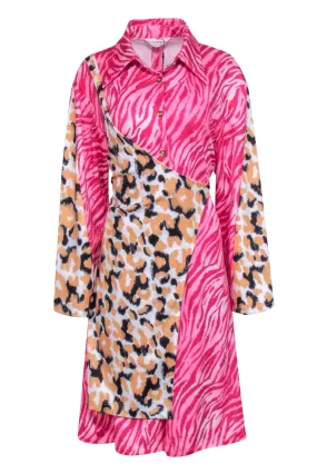 Vivienne Hu - Pink Zebra Long Sleeve w/ Leopard Print Wrap Dress Sz 2