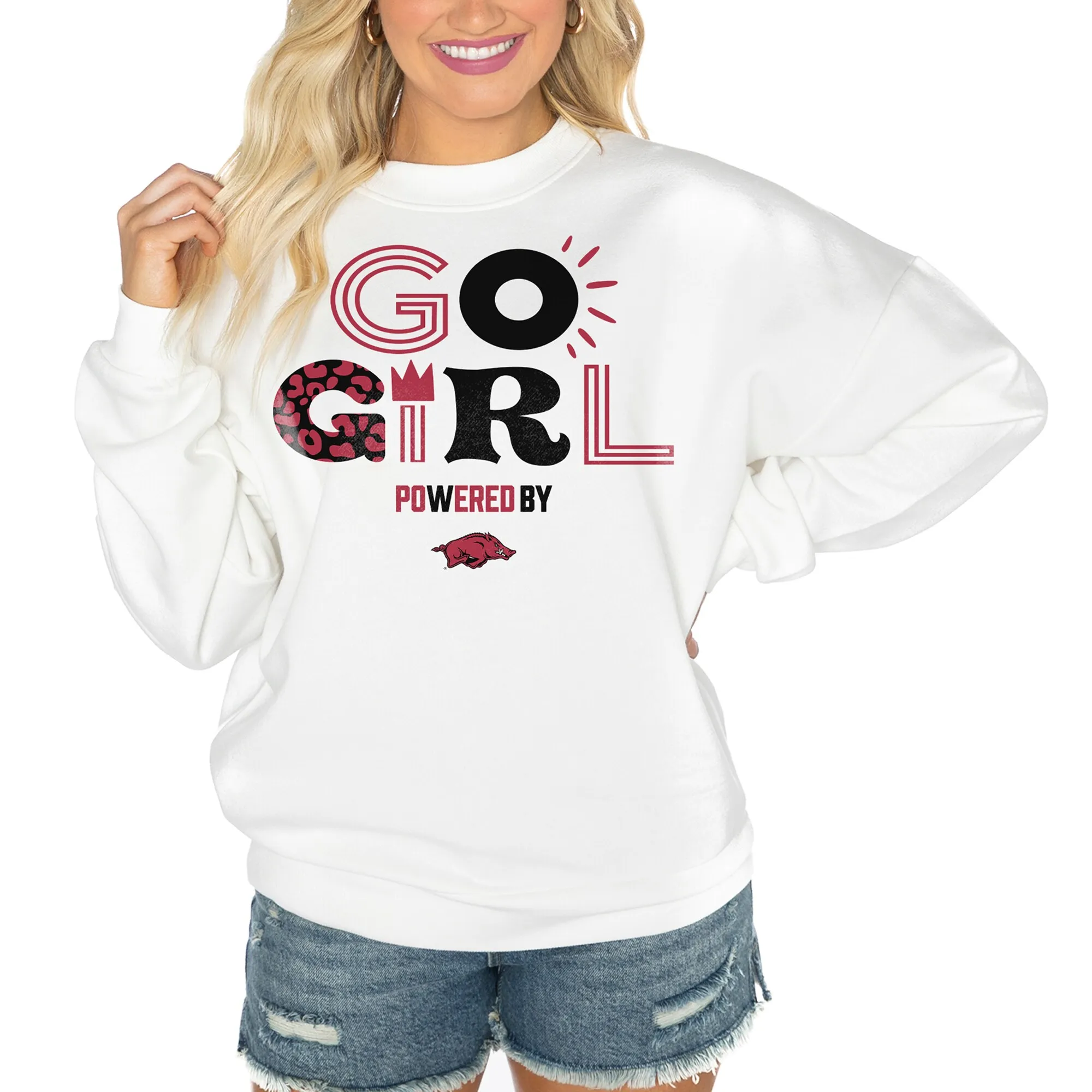 Women's Gameday Couture White Arkansas Razorbacks PoweredBy Go Girl Premium Pullover Sweatshirt