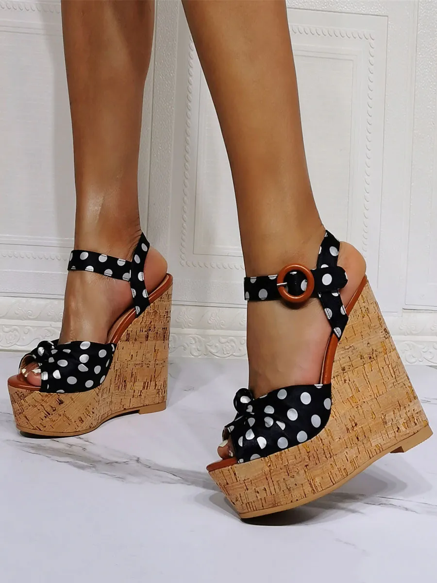 Women's Polka Dots Platform Wedge Sandals