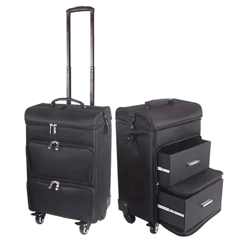 Women's Professional Nail Cosmetic Makeup Organizer Large Trolley Suitcase