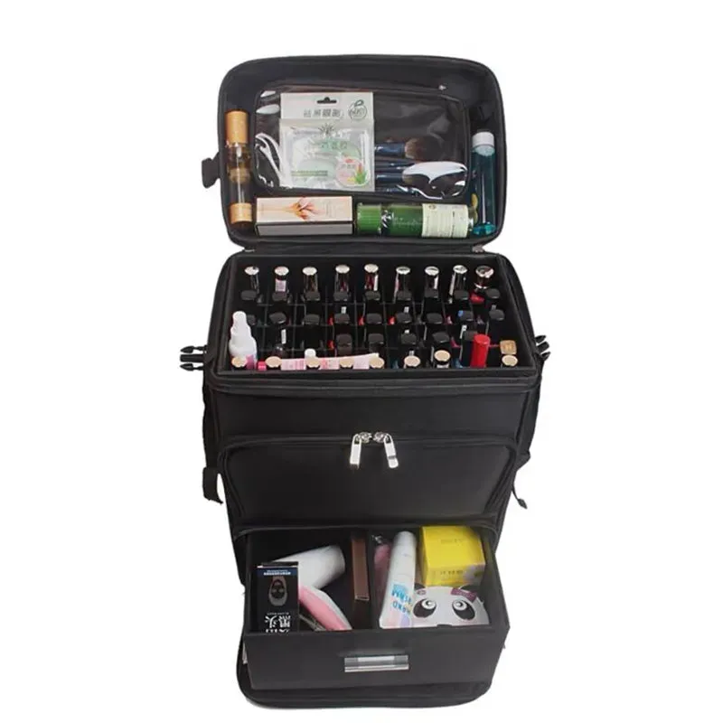 Women's Professional Nail Cosmetic Makeup Organizer Large Trolley Suitcase