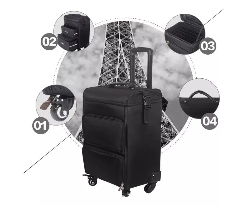 Women's Professional Nail Cosmetic Makeup Organizer Large Trolley Suitcase