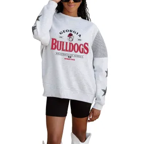 Women's Gameday Couture Ash Georgia Bulldogs Rhinestone Star Mesh Shoulder Fleece Pullover Sweatshirt