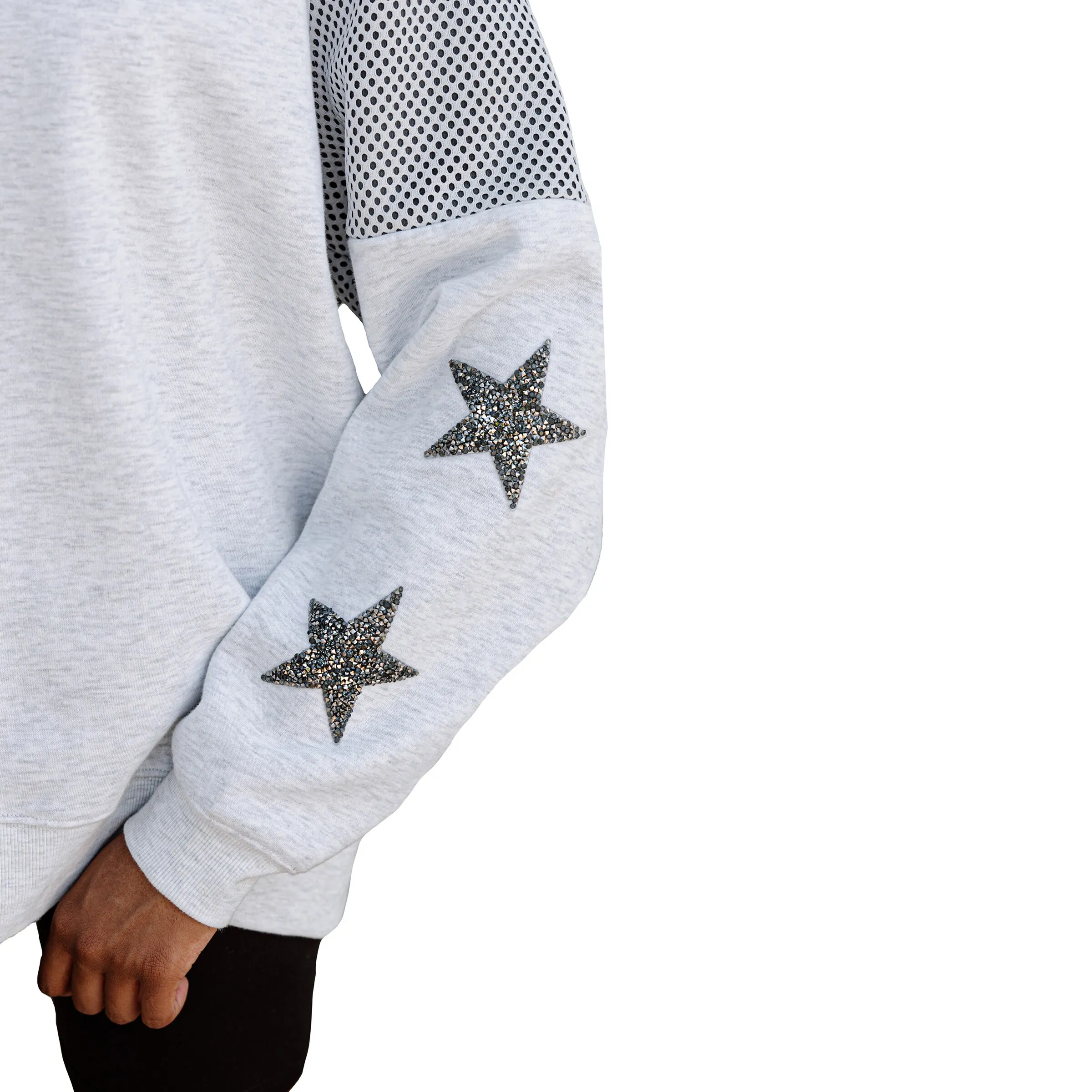 Women's Gameday Couture Ash Georgia Bulldogs Rhinestone Star Mesh Shoulder Fleece Pullover Sweatshirt