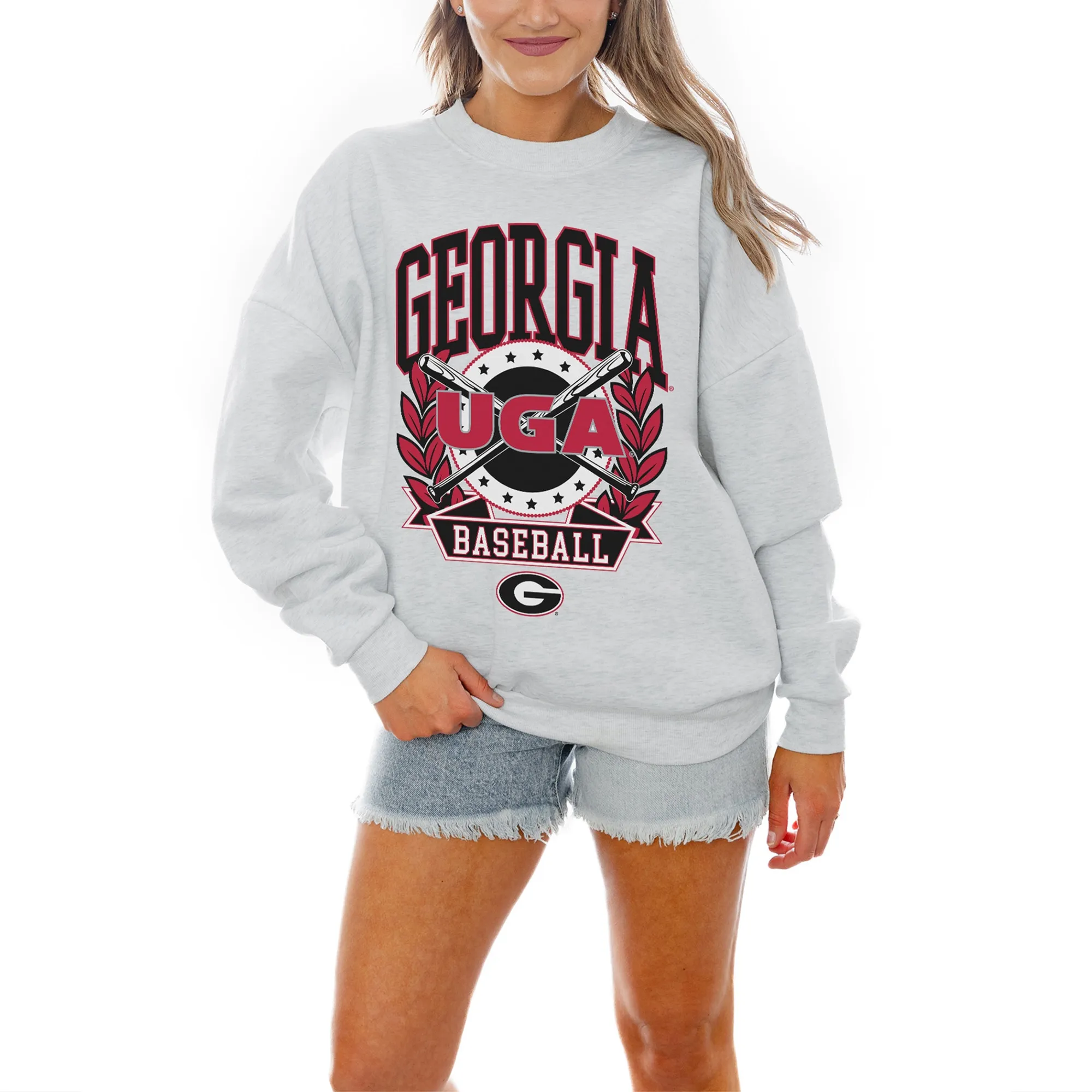 Women's Gameday Couture Gray Georgia Bulldogs Baseball Premium Fleece Drop Pullover Sweatshirt