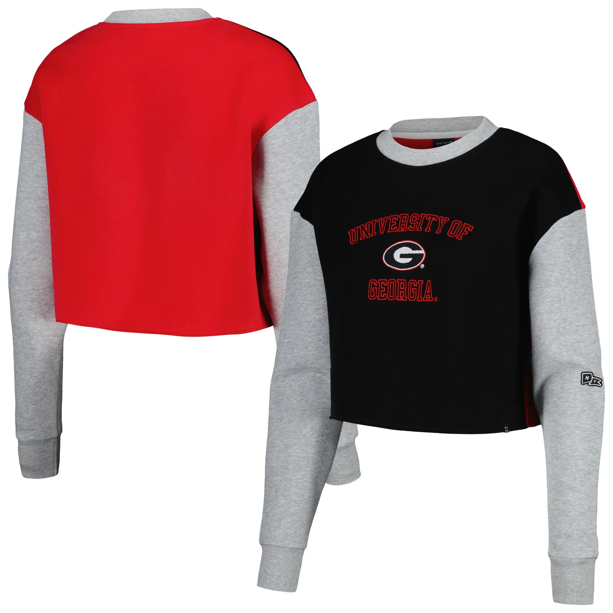 Women's Hype and Vice Black Georgia Bulldogs Colorblock Rookie Crew Pullover Sweatshirt