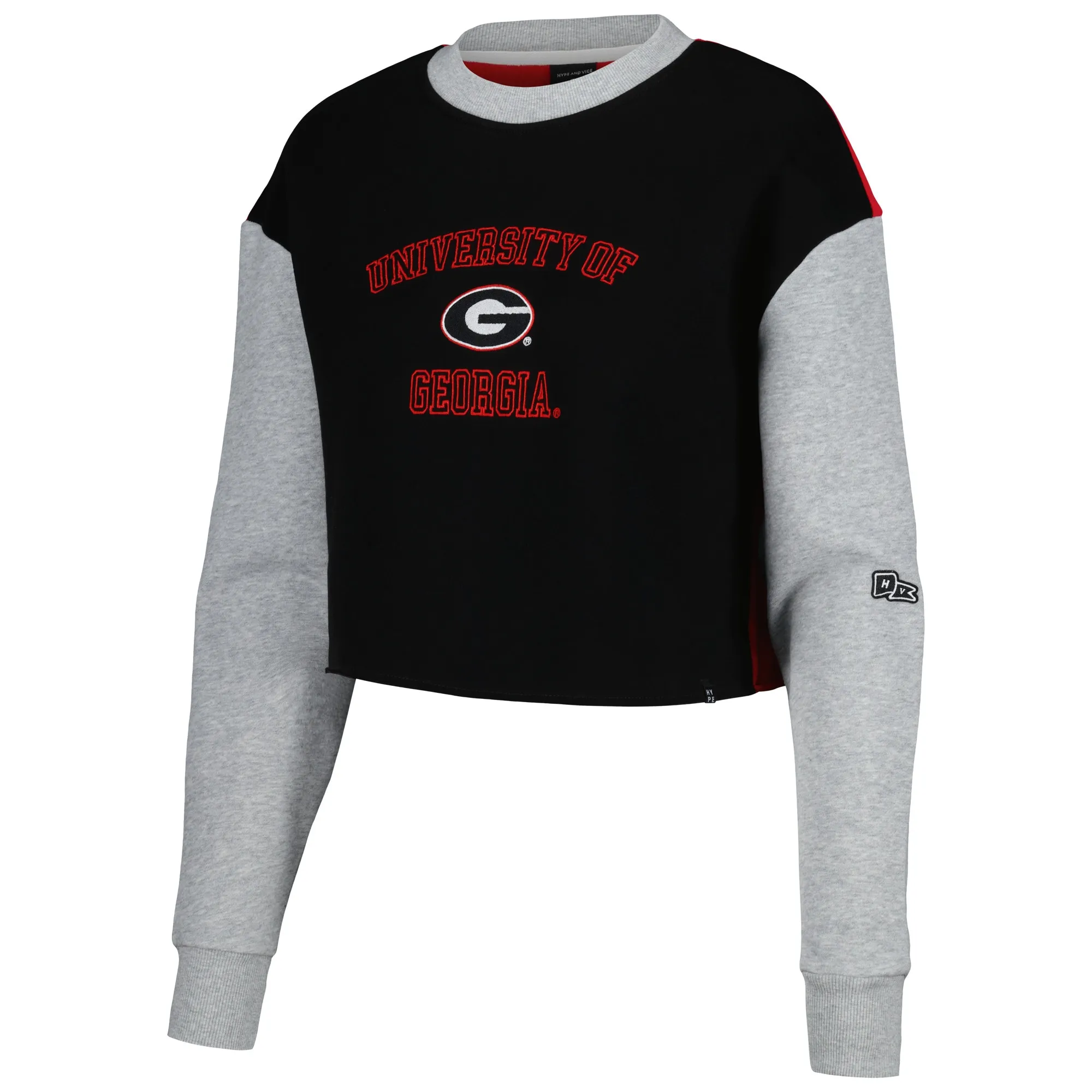 Women's Hype and Vice Black Georgia Bulldogs Colorblock Rookie Crew Pullover Sweatshirt