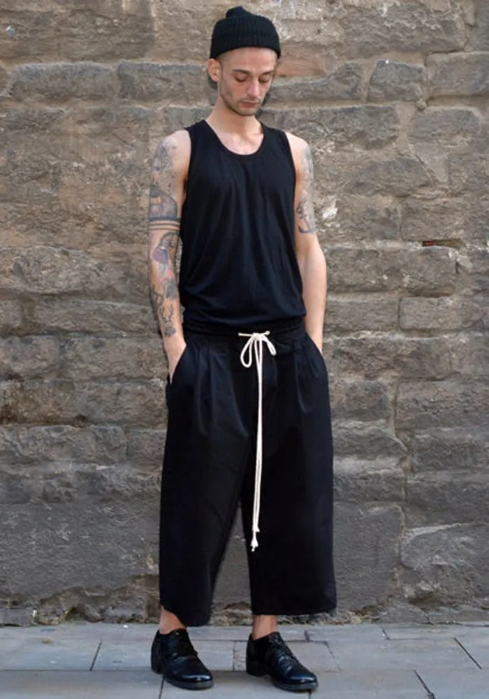 YUIKI SHIMOJI UNISEX CROPPED WIDE PANTS BLACK