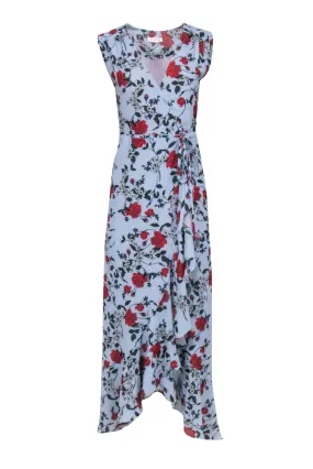 Yumi Kim - Blue w/ Red Froral Print Wrap Maxi Dress Sz XS